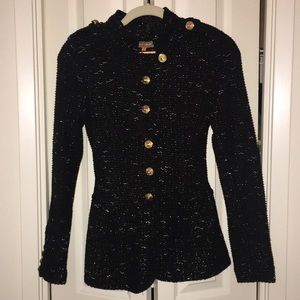 Black Knit Jacket with Gold and Silver Threading
